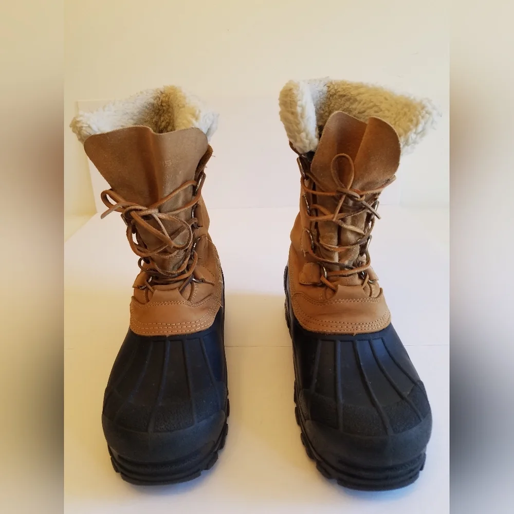 Polaris Men's Leather Insulated Boots Lined Sherpa Trim Size 8 Black Tan